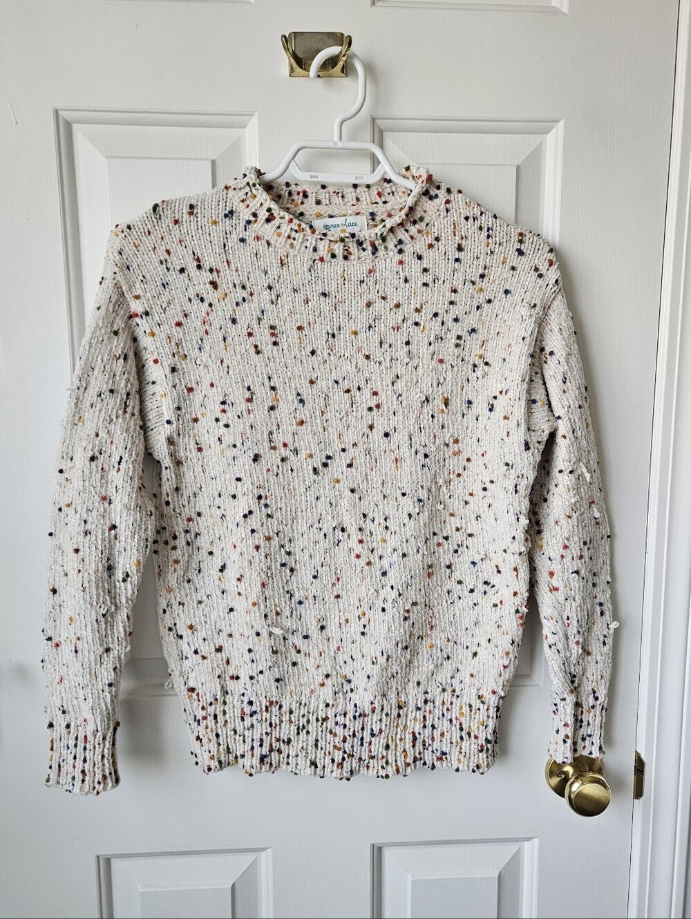Grace & Lace Cream Multicolor Confetti Knit Sweater XS - Picture 2 of 5